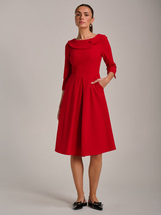 Fold Collar Button Detail Dress, Poppy Red