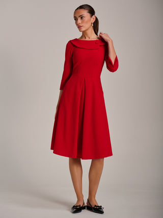 Fold Collar Button Detail Dress, Poppy Red