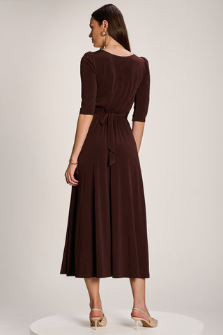 3/4 Sleeve Plain Jersey Maxi Dress, Brown
