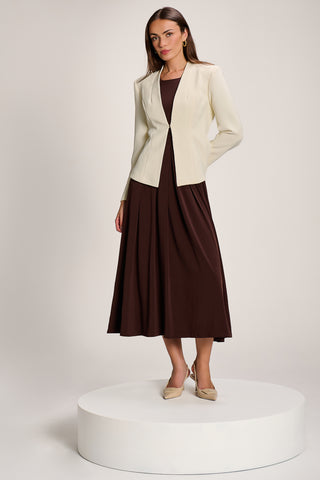 3/4 Sleeve Plain Jersey Maxi Dress, Brown