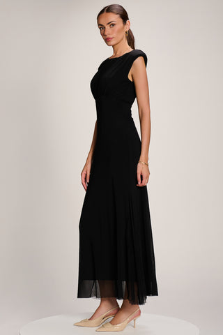 Lace Insert Mesh Maxi Dress, Black