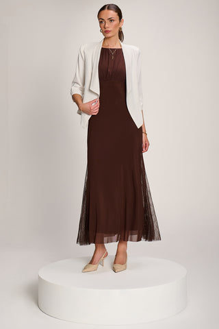 Lace Insert Mesh Maxi Dress, Brown