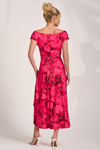 Draped Asymmetric Jersey Midi dress, Red Abstract