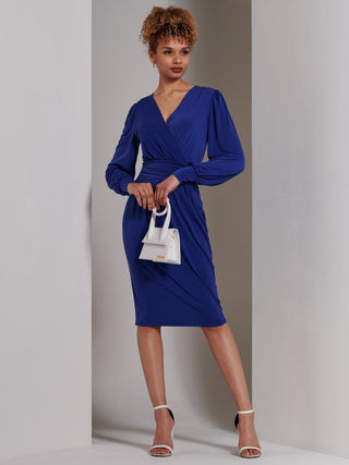 Kinslee Long Sleeve Pegged Dress, Royal Blue