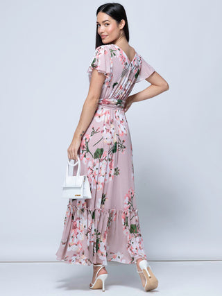 Kailee Mesh Floral Print Maxi Dress, Dusty Pink