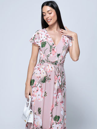 Kailee Mesh Floral Print Maxi Dress, Dusty Pink