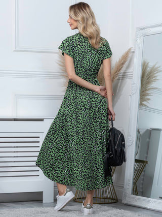 Lola Wrap Dip Hem Maxi Dress, Green Animal