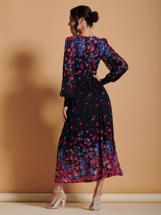 Lilah Symmetrical Print Lace Maxi Dress, Pink Multi
