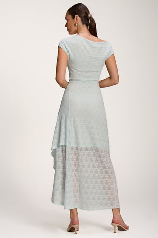 Asymmetric Draped Lace Maxi Dress, Light Blue