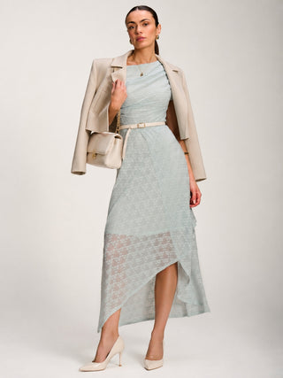 Asymmetric Draped Lace Maxi Dress, Light Blue