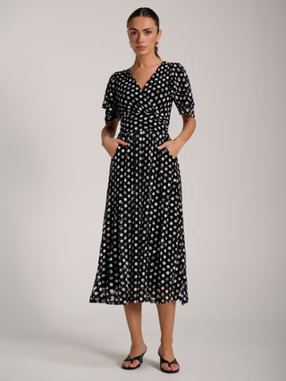 Angel Sleeve Print Lace Maxi Dress, Black Spot