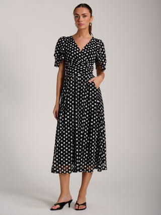 Angel Sleeve Print Lace Maxi Dress, Black Spot