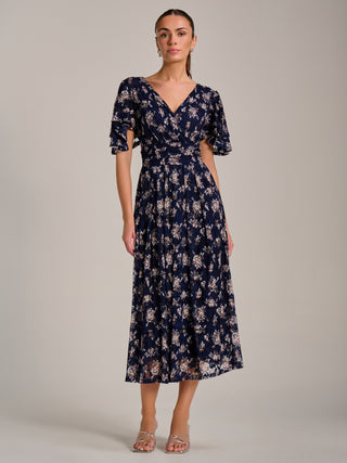 Angel Sleeve Print Lace Maxi Dress, Navy Floral