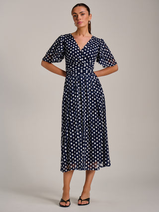 Angel Sleeve Print Lace Maxi Dress, Navy Spot