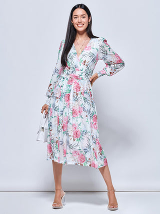 Floral Print Long Sleeve Mesh Midi Dress