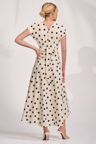 Printed Scuba Dipped Hem Maxi Dress, Cream Spot