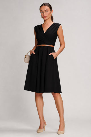 Plain Sleeveless Midi Dress, Black