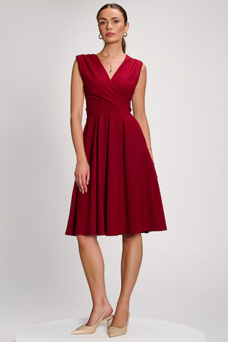 Plain Sleeveless Midi Dress, Dark Red