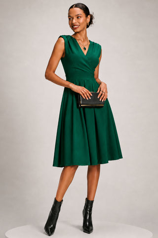 Plain Sleeveless Midi Dress, Green