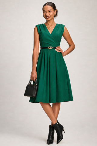 Plain Sleeveless Midi Dress, Green