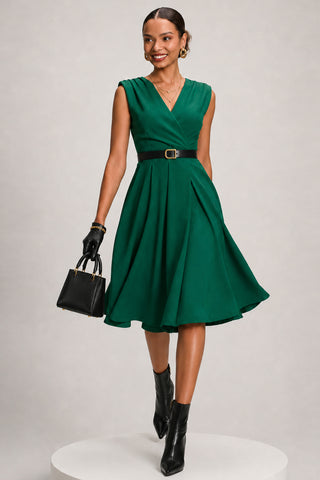 Plain Sleeveless Midi Dress, Green