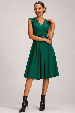 Plain Sleeveless Midi Dress, Green
