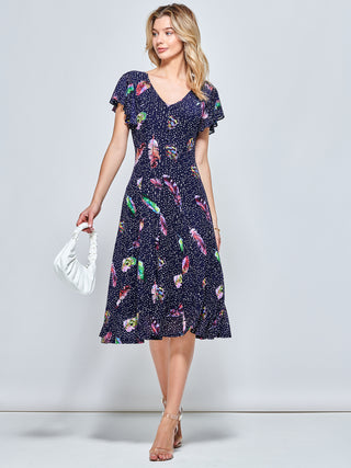 Lucille Fit & Flare Mesh Dress, Navy Multi