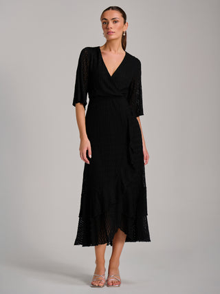 Textured Ruffle Hem Knitted Maxi Dress, Black