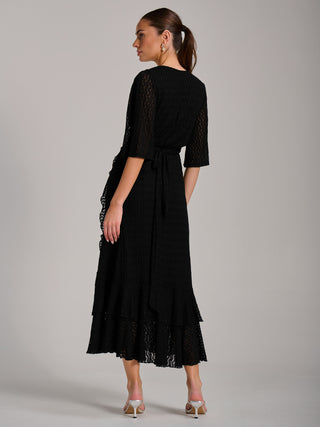 Textured Ruffle Hem Knitted Maxi Dress, Black