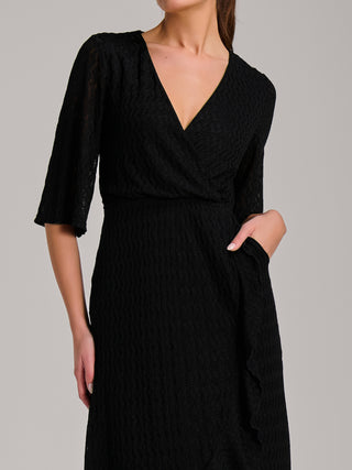Textured Ruffle Hem Knitted Maxi Dress, Black