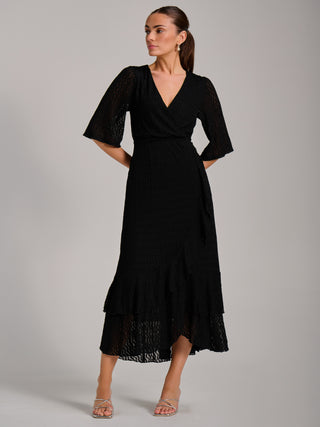 Textured Ruffle Hem Knitted Maxi Dress, Black
