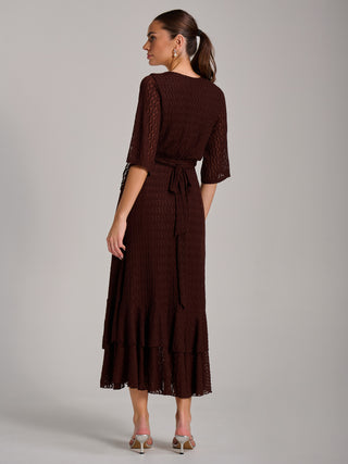 Textured Ruffle Hem Knitted Maxi Dress, Brown