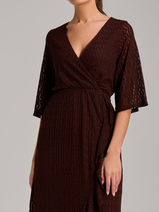 Textured Ruffle Hem Knitted Maxi Dress, Brown