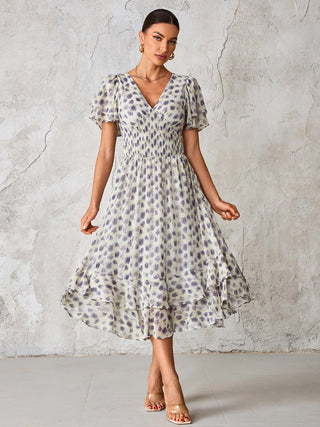 Frill Hem Chiffon Midi Dress, Purple Animal