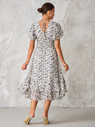 Frill Hem Chiffon Midi Dress, Purple Animal