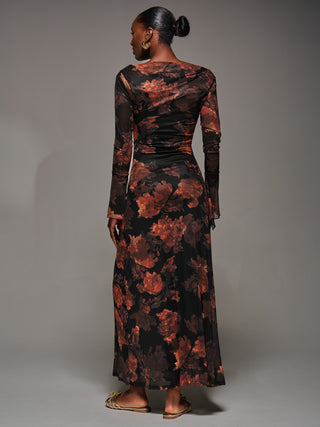 Long Sleeve Slash Neck Maxi Dress, Amber Haze