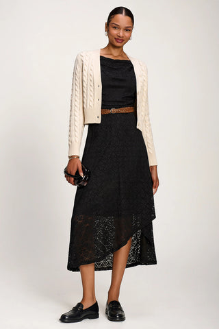 Textured Asymmetrical Draped Midaxi Dress, Black