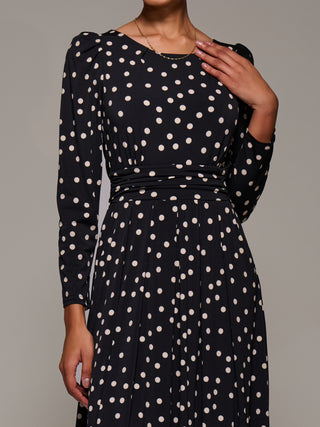 Puff Long Sleeve Jersey Maxi Dress, Black Spot