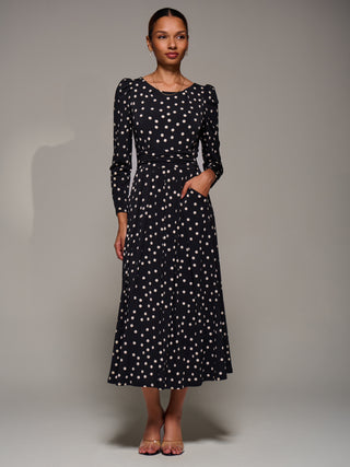 Puff Long Sleeve Jersey Maxi Dress, Black Spot