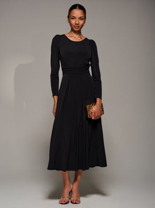 Puff Long Sleeve Jersey Maxi Dress, Black