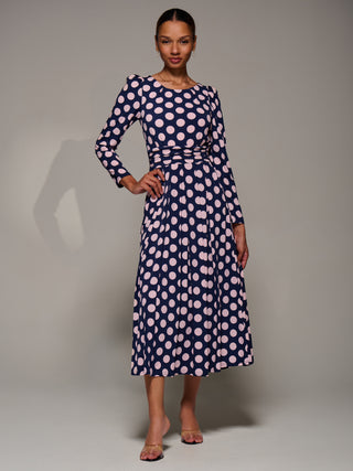 Puff Long Sleeve Jersey Maxi Dress, Navy Spot