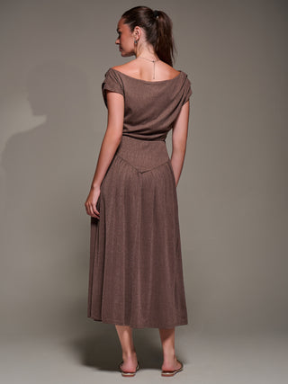 Asymmetric Neckline Midaxi Dress, Brown