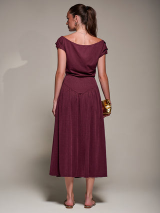 Asymmetric Neckline Midaxi Dress, Burgundy