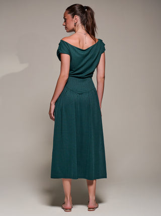 Asymmetric Neckline Midaxi Dress, Dark Green