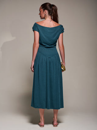 Asymmetric Neckline Midaxi Dress, Dark Teal