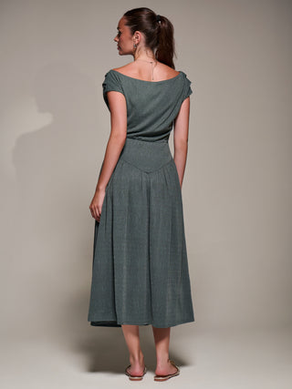 Asymmetric Neckline Midaxi Dress, Khaki