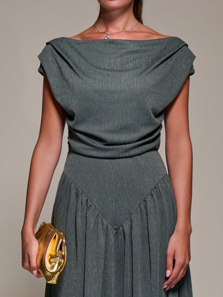 Asymmetric Neckline Midaxi Dress, Khaki