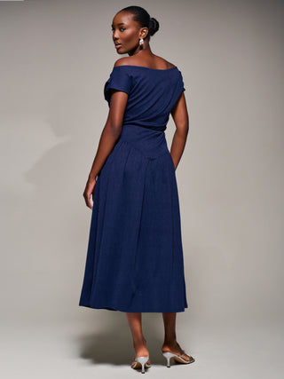 Asymmetric Neckline Midaxi Dress, Navy