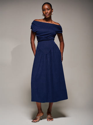 Asymmetric Neckline Midaxi Dress, Navy