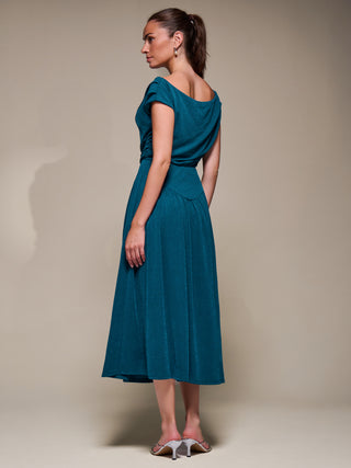 Asymmetric Neckline Midaxi Dress, Teal Blue